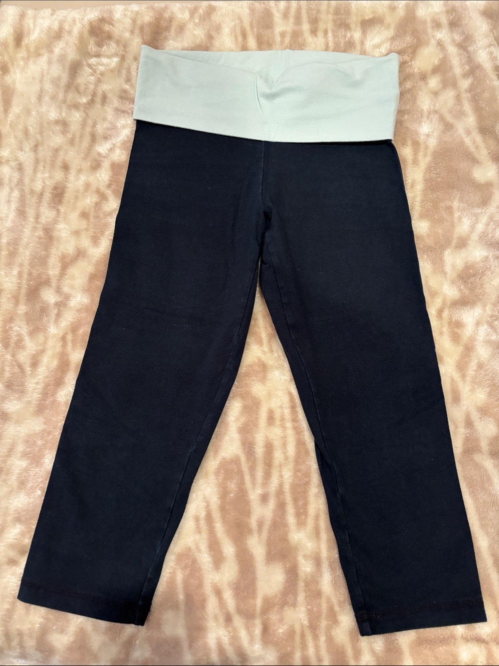 PINK Victoria's Secret Black Leggings with Light Gray Fold-Over Waistband